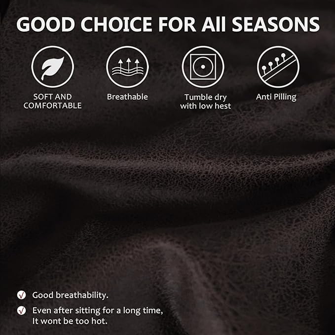 Leather Look Couch Cushion Covers Sofa Seat Slipcovers Sets Couches Furniture Protector for Sectional Armchair Loveseat Pets Kids Stretch Spandex Fabric (3 T-Cushion Sofa, Chocolate)
