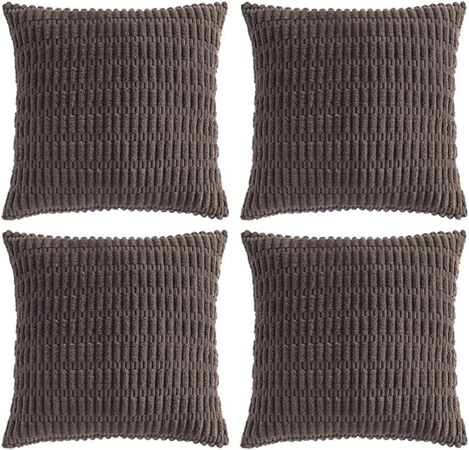 Fancy Homi 4 Packs Boho Dark Brown Decorative Throw Pillow Covers 18x18 Inch for Living Room Couch Bed Sofa, Rustic Modern Farmhouse Home Decor, Soft Plush Corduroy Cute Square Cushion Case 45x45 cm