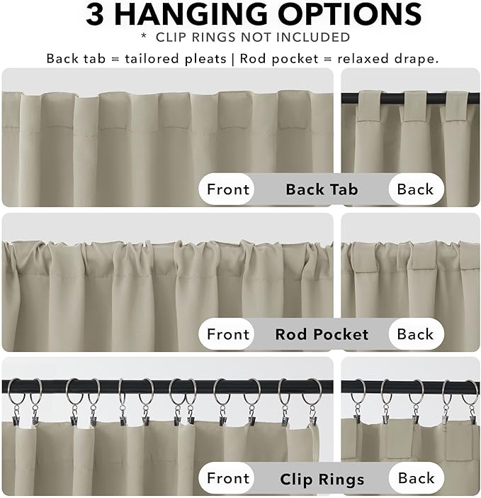 Deconovo Blackout Curtains, Thermal Insulated, W42 x L95 2 Panels, Back Tab, Machine Washable, Room-Darkening Drapes for Bedroom/Living Room Light Beige