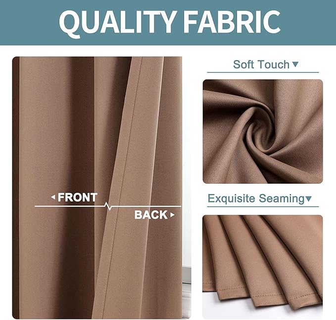 ChrisDowa Grommet Room Darkening Curtains for Bedroom and Living Room - 2 Panels Set Thermal Insulated Blackout Curtains (Cappuccino, 42W x 84L)