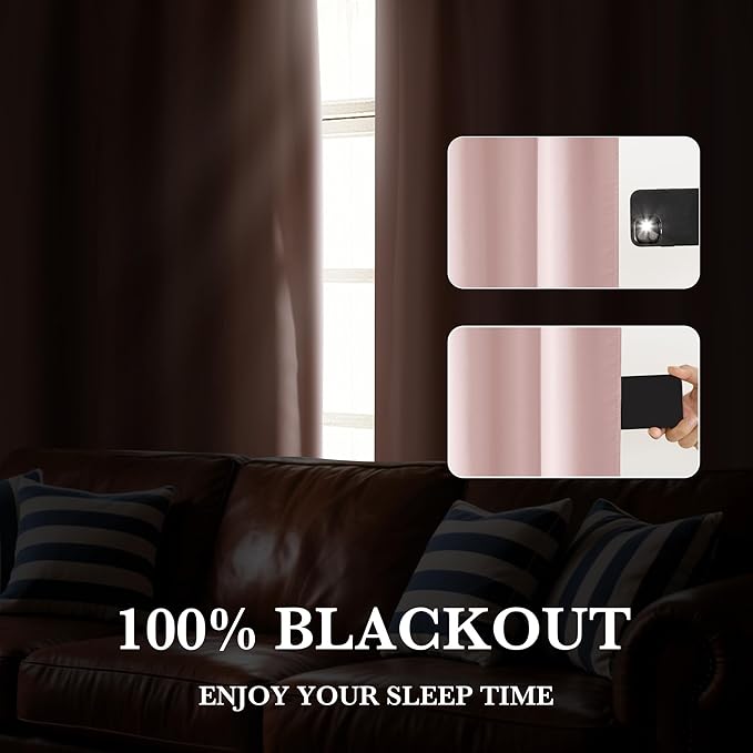 RYB HOME Bedroom Blackout Curtains 63 inches Long, 100% Blackout Thermal Insulated Noise Reducing Curtains for Living Room Nursury, 42 inches Wide by 63 inches Long, Baby Pink
