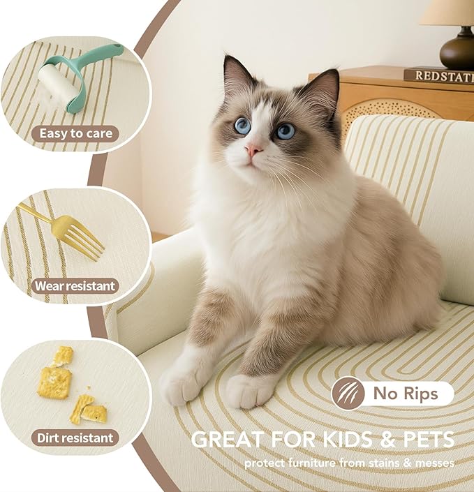 Boho Sofa Covers for 3 Cushion Couch, Chenille Sofa Slipcover for Pets Washable, L-Shape Sectional Loveseat Cover Soft Throw Blankets with Tassels(91x134,Arc Beige)