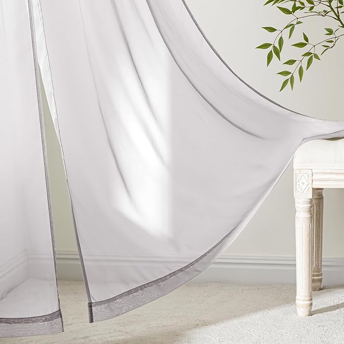 MIULEE Greyish Lilac Sheer Curtains 63 Inches Long, 4 Panels Set, Rod Pocket Light Filtering Window Drapes for Bedroom and Living Room, Elegant Airy Fabric, 54 x 63 Inches