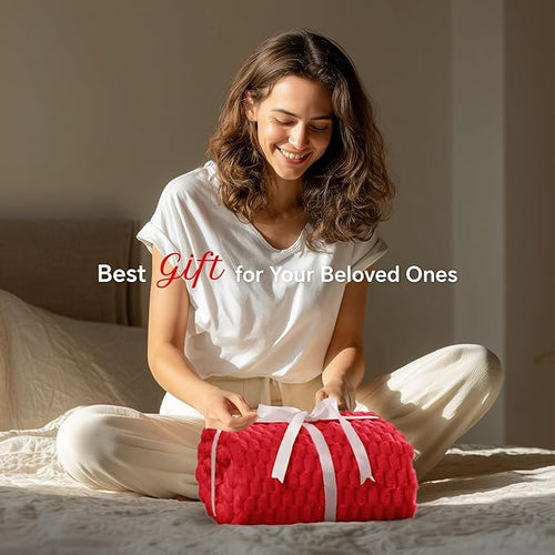 BEDELITE Fleece Throw Blanket for Couch & Bed - 3D Jacquard Decorative Red Blanket, Super Soft and Cozy Warm Fuzzy Blanket All Seasons Suitable, 50x60Inches