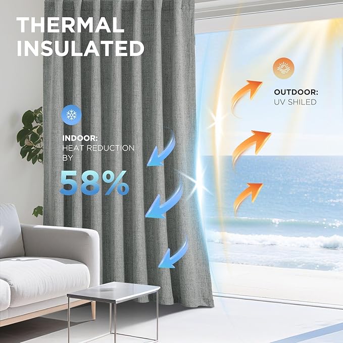 Joydeco Blackout Curtains for Bedroom - 100% Light Blocking 2 Panels Light Grey Drapes 42" W x 72" L, Thermal Insulated Room Darkening Curtains, Linen Textured for Living Room, Rod Pocket & Back Tabs