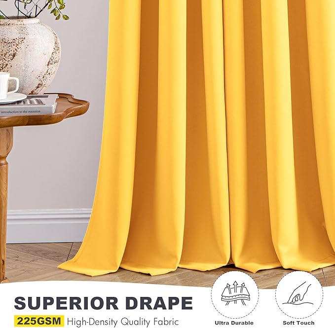 MIULEE Yellow Blackout Curtains for Bedroom Living Room 84 Inches Long 2 Panels, Thermal Insulated Room Darkening Drapes Solid Grommet Noise Reduction Light Blocking Window Treatments 40x84 inch