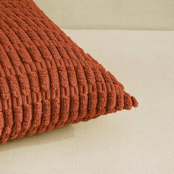 Fancy Homi 4 Packs Boho Burnt Orange Fall Decorative Throw Pillow Covers 12x20 Inch for Couch Bed Sofa, Rustic Modern Farmhouse Home Decor, Soft Plush Corduroy Cute Square Cushion Case 30x50 cm