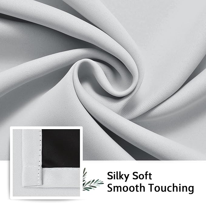 SimpleHome 100% Blackout Curtains for Bedroom,Thermal Insulated Grommet Window Drapes Room Darkening White Curtains for Living Room with Black Back,52 x 63 Inch,2 Panels