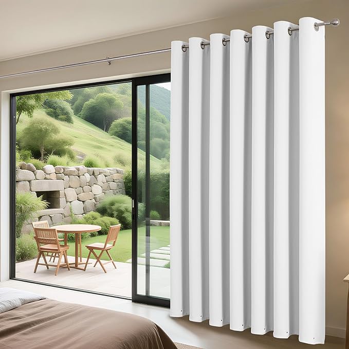 Joydeco Blackout Patio Sliding Door Curtains 96 Inches Long, Grommet Privacy Room Divider Curtains, Extra Wide Thermal Blackout Drapes for Bedroom Living Room (Pure White, 70Wx96L, 1 Panel)