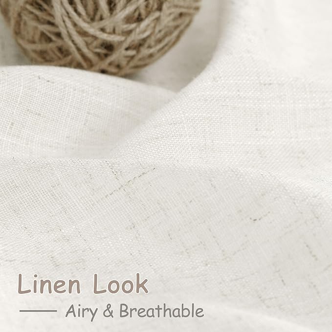 Beige White Linen Curtains 80 Inch Long for Bedroom Back Tab, Filters Light Privacy Transparent Curtains Modern Farmhouse Coastal Decor for Sliding Glass Doors 2 Panels 52x80