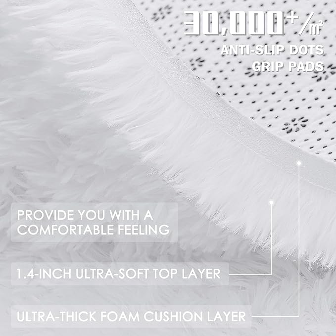 OLANLY 8x12 Machine Washable Large Area Rugs for Living Room, Bedroom, Soft Fluffy Shaggy Bedside Rug, Indoor Floor Carpet for Kids Girls and Boys, Dorms, Nursery, Home Decor Aesthetic, White