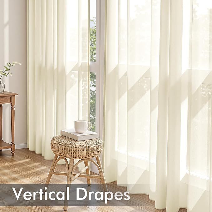 MIULEE Light Cream Sheer Curtains 90 Inches Long, 4 Panels Set, Light Filtering Rod Pocket Voile Drapes for Living Room and Bedroom, Airy Soft Fabric Window Treatments, 42 x 90 Inches