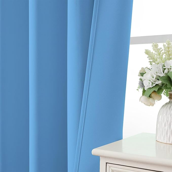 CUCRAF Light Blue Blackout Curtains 90 inch Length 2 Panels Set, Rod Pocket Room Darkening Drapes for Bedroom Living Room, Insulated Thermal Light Blocking Window Curtain (W52 x L90 Inch)