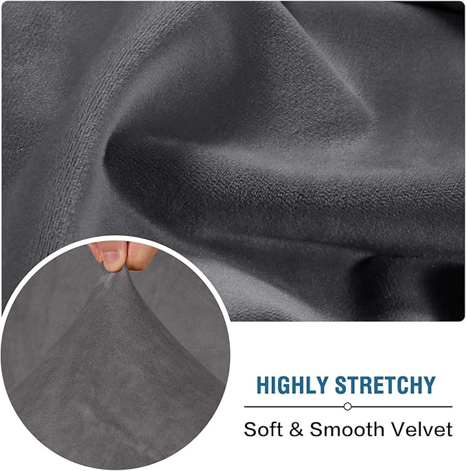 H.VERSAILTEX Velvet Stretch Couch Cushion Cover Plush Cushion Slipcover for Chair Loveseat Sofa Cushion Furniture Protector Seat Cushion Sofa Cover (3 Piece XL Sofa Cushion Covers, Grey)