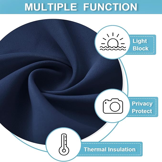 RYB HOME Extra Wide Blackout Curtains for Bedroom Living Room 63 inches Long, Thermal Insulated Privacy Drapes for Nursery Home Theater Dining Room, Width 62 by Length 63, Navy Blue, 2 Panels