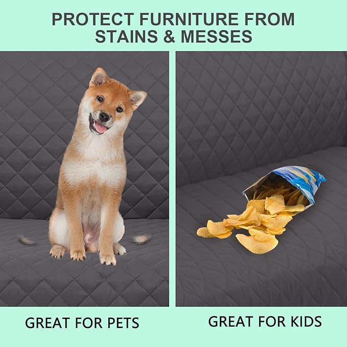 Reversible Couch Cover for 3 Cushion Couch for Pet Friednly Sofa Cover for Dogs Water Resistant Furniture Protector Washable with Elastic Straps(Sofa,Dark Grey/Light Grey)