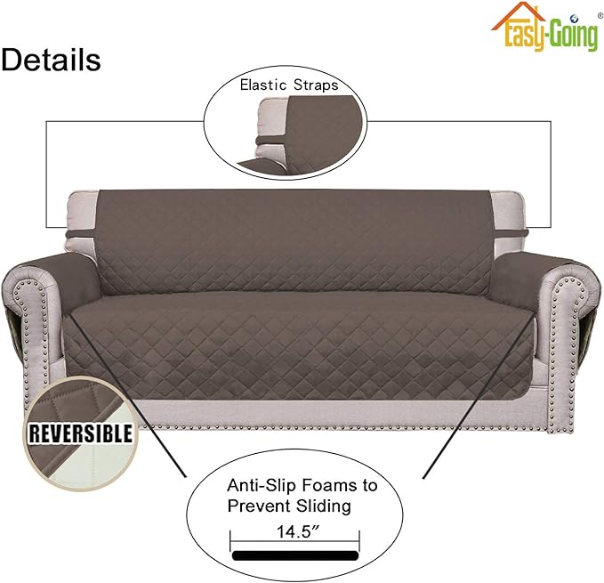 Easy-Going Reversible Loveseat Couch Cover for 2 Cushion Couch Sofa Cover for Dogs Water Resistant Furniture Protector with Foam Sticks Elastic Straps for Pet (Loveseat, Taupe/Ivory)