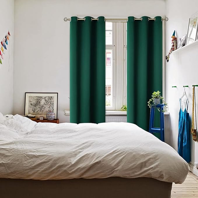 BGment Blackout Curtains - Grommet Thermal Insulated Room Darkening Bedroom and Living Room Curtains, Set of 2 Decorative Curtain Panels (42 x 84 Inch, Emerald Green)