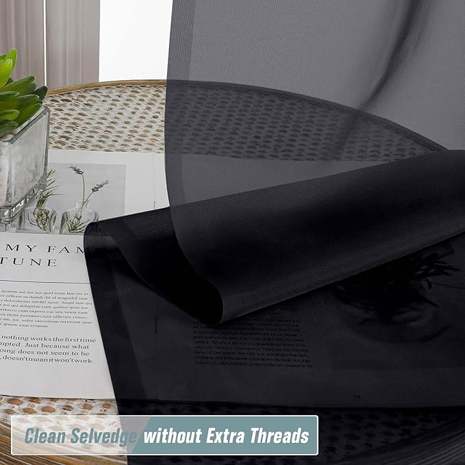 Black Sheer Curtains Tier 30 Inches Length 2 Panels Set, Light Filtering Lightweight Soft Window Treatments Drapes, Cute Elegant Cafe Curtains for Nursery, Dual Rod Pocket, 2x42Wx30L Inches