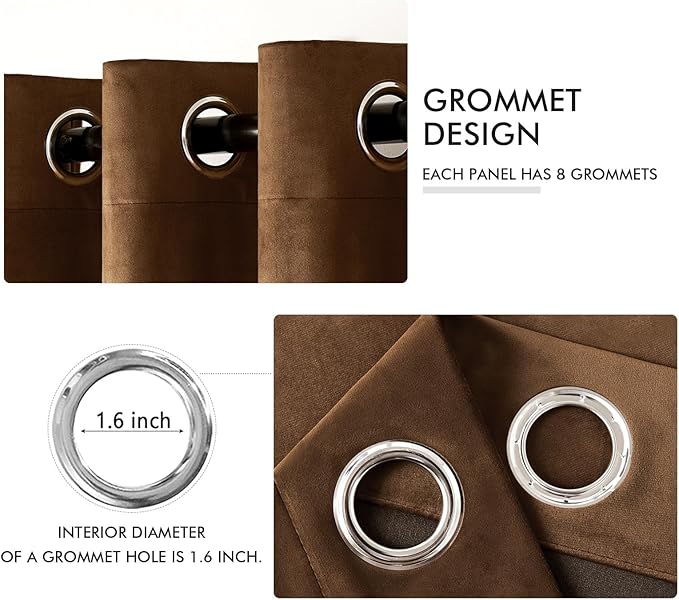 MIULEE Velvet Curtains Chocolate Elegant Grommet Thermal Insulated Soundproof Brown Room Darkening Curtains/Drapes for Classical Living Room Bedroom Decor 52 x 96 Inch Set of 2