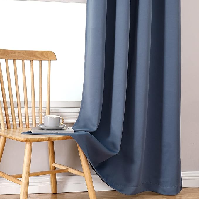 ChrisDowa 100% Blackout Curtains 120 inch Long for Bedroom with Black Liner, 2 Thick Layers Total Blackout Thermal Insulated Grommet Long Window Curtains 2 Panels Set (Stone Blue, 52 x 120 Inch)