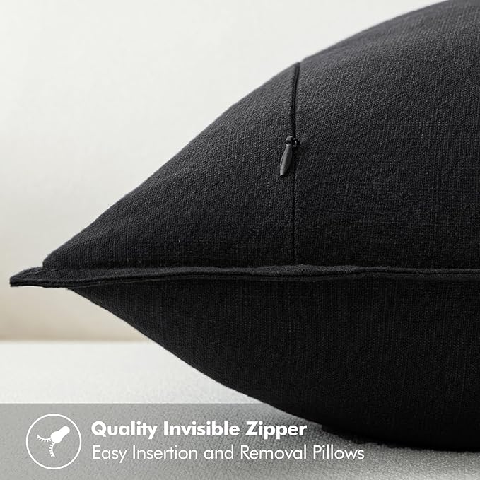 MIULEE Decorative Linen Euro Sham Pillow Covers 24x24 Black Boho Farmhouse Neutral Couch Throw Pillows for Halloween Bed Pack of 2 Accent Modern Pillowcase Sofa Livingroom Home Decor