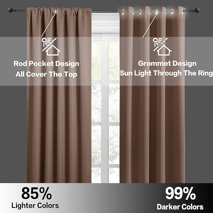 RYB HOME Basement Bathroom Kitchen Cafe Blackout Privacy Curtains, Short Insulating Light UV Heat Blocking Privacy Curtain Tiers for Laundry Room, Width 34 by Length 30, Mocha, 2 Panels
