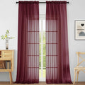 Extra Wide Sheer Curtains 120 Inches Long, Extra Long Light Filtering Modern Patio Curtains for Sliding Glass Door, Rod Pocket Voile Drapes for Living Room, Burgundy, 2x59Wx120L Inches, 10FT