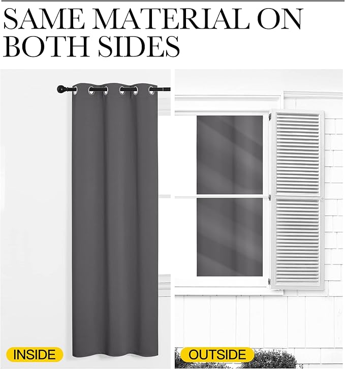 NICETOWN Grey Blackout Curtain Panels 48 inch Long Set of 2 for Bedroom, Thermal Insulated Grommet Top Light Blocking Draperies and Drapes for Basement (W34)