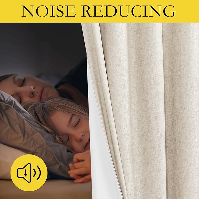 NICETOWN 100% Absolutely Blackout Linen Curtains with Thermal Insulated White Liner, 52" Wide, 2 Panels, 72 inches Long Drapes, Grommet Retro Beige Linen Curtains Vertical Drapes Privacy for Bedroom
