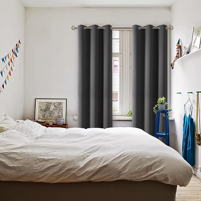 BGment Blackout Curtains - Grommet Thermal Insulated Room Darkening Bedroom and Living Room Curtain, Set of 2 Panels (42 x 84 Inch, Dark Grey)