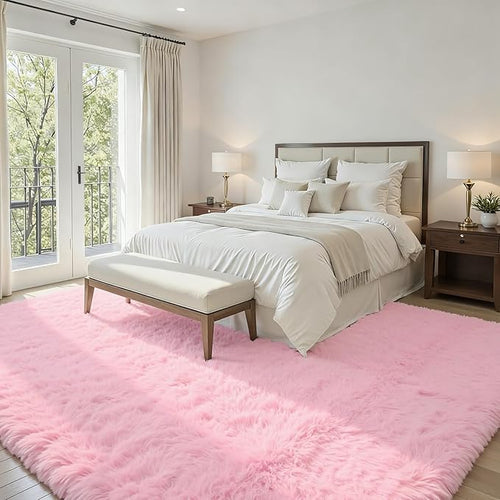 5x7 Area Rugs for Living Room Rug: Soft Fluffy Shag Light Pink Rugs for Bedroom, Non-Slip Large Fuzzy Plush Rug Indoor Floor Carpet for Nursery Kids Boys Girls Room, Dorms, Playroom, Modern Home Decor
