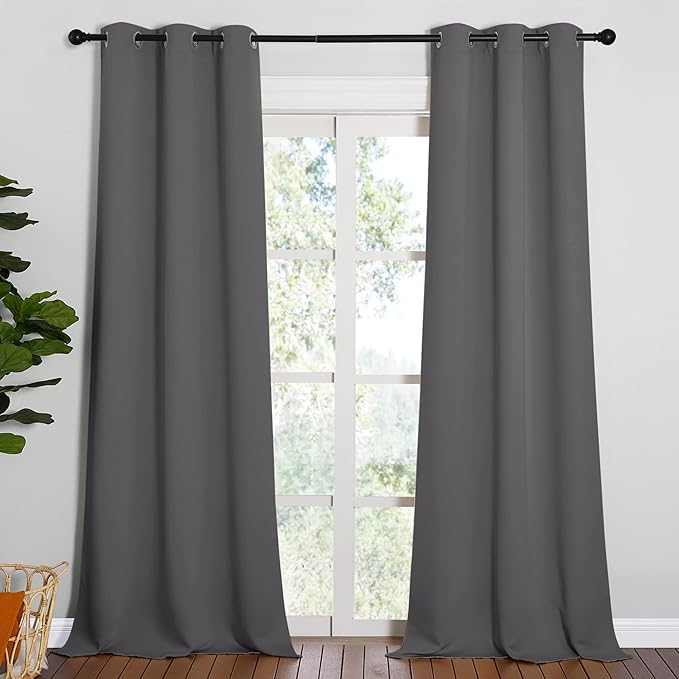 NICETOWN Thermal Insulated Blackout Curtains - Grommet Top Window Treatment Drapes for Hall (2 Panels, W42 x L95 inches, Grey)
