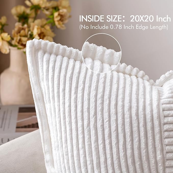 MIULEE Decorative Throw Pillow Covers for Couch Bed Livingroom 20x20 Inch Set of 2 White Boho Accent Throw Pllows Broadside Striped Patchwork Soft Corduroy Pillowcases