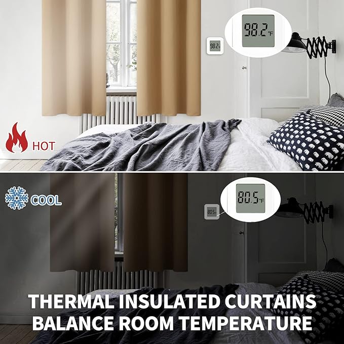 BGment Blackout Curtains for Bedroom - Grommet Thermal Insulated Room Darkening Curtains for Living Room, Set of 2 Panels (52 x 72 Inch, Khaki)