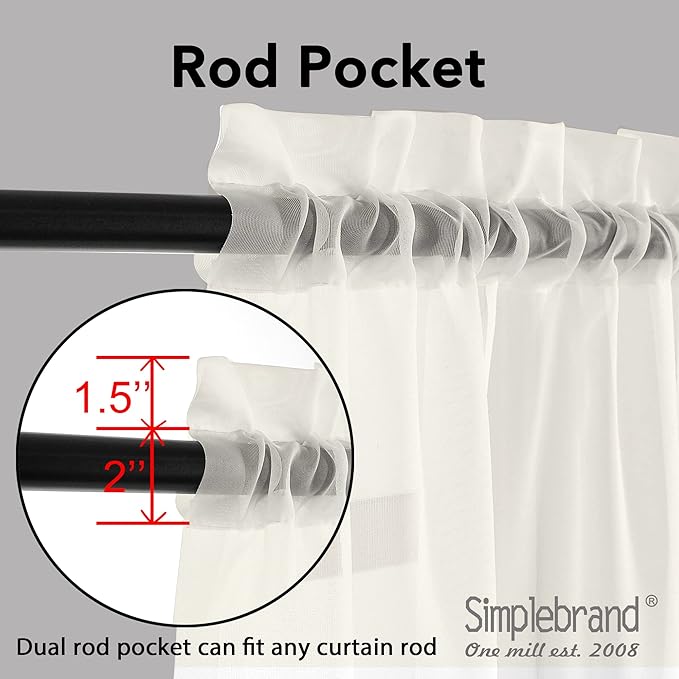 Simplebrand Ivory Sheer Curtains 108 Inches Long, Extra Long Rod Pocket Solid Color Window Sheer Curtain Panels, Elegant Curtains & Drapes for Living Room, Bedroom 2 Panels (Ivory, 42" W x 108" L)