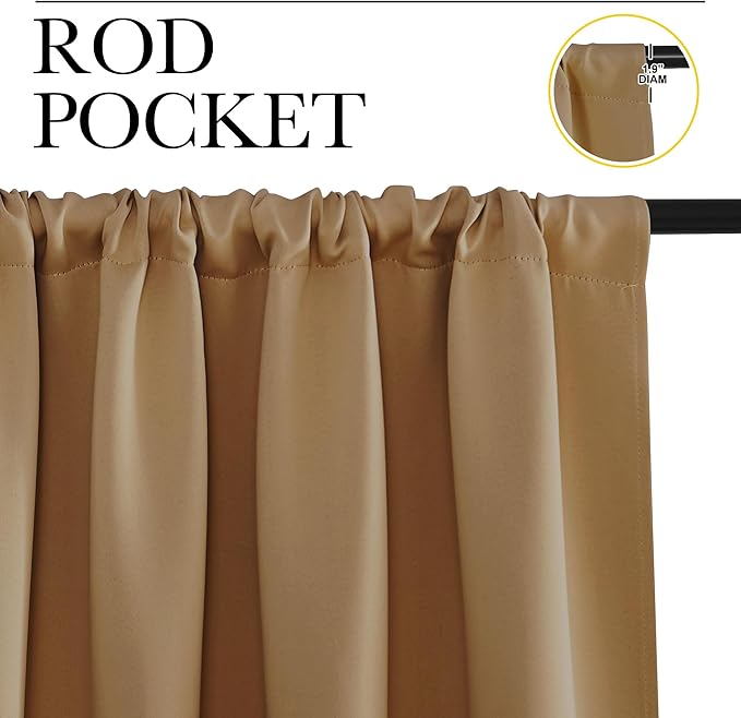 NICETOWN Room Darkening Curtains for Bedroom, Gold Brown, Set of 2 Panels, 62 x 84 Inch, Triple Weave Home Decoration Thermal Insulated Solid Drapes for Patio Door