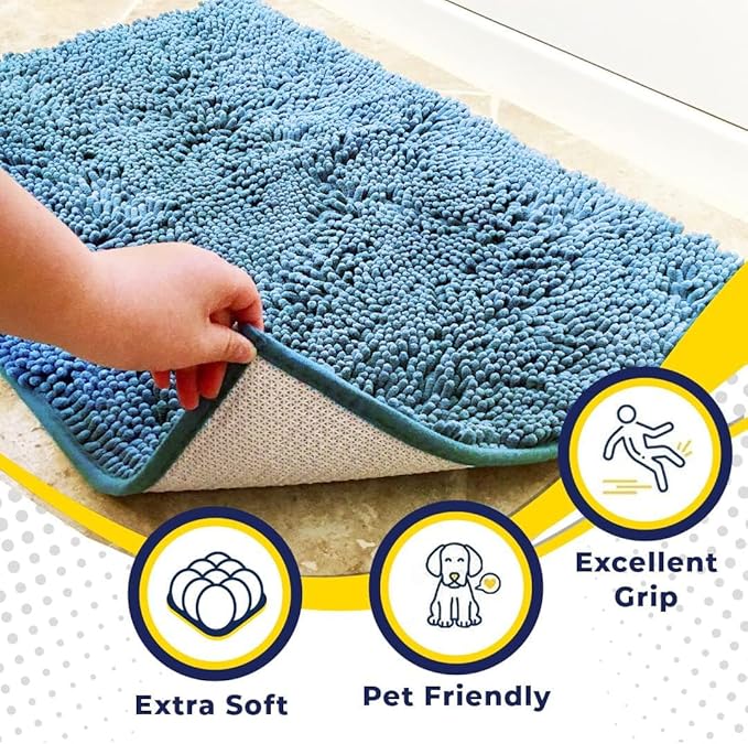 Muddy Mat® | Super Absorbent Door Mat Indoor, Microfiber Quick Dry Chenille Entryway Rug, Non-Slip Front Door Mat, Indoor Mats for Entryway, Machine Washable Pet Rug, Sky Blue 19"x30"