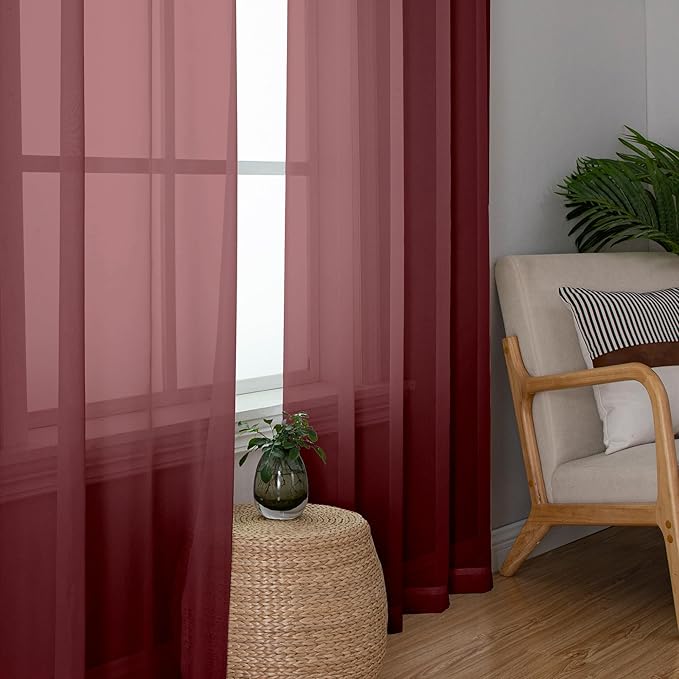 Simplebrand Red Sheer Panles 72 Inches Long 2 Panels for Living Room, Rod Pockets Airy Window Treatments Voile Sheer White Curtains Panels Lightweight for Front Back Patio Glass Door, 42" Width