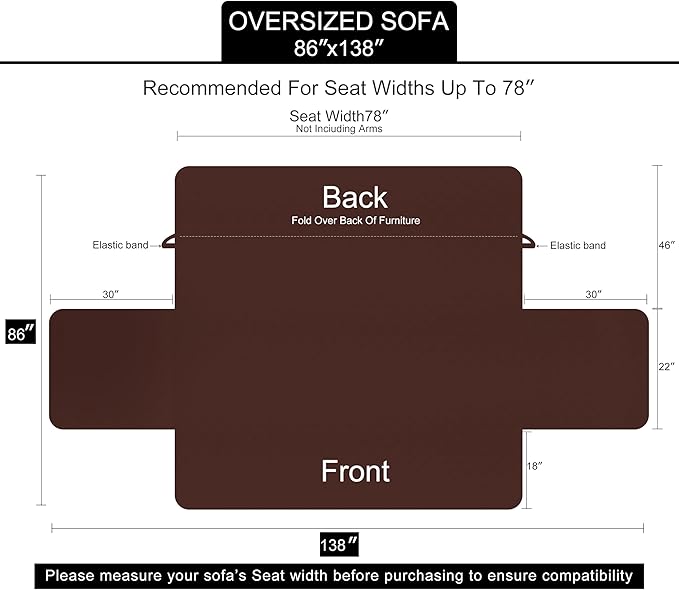 U-NICE HOME Large Sofa Cover Reversible Couch Cover for Dogs with Elastic Straps Water Resistant Furniture Protector for Pets Couch Cover for 4 Cushion Couch (Oversized Sofa, Taupe/Taupe)