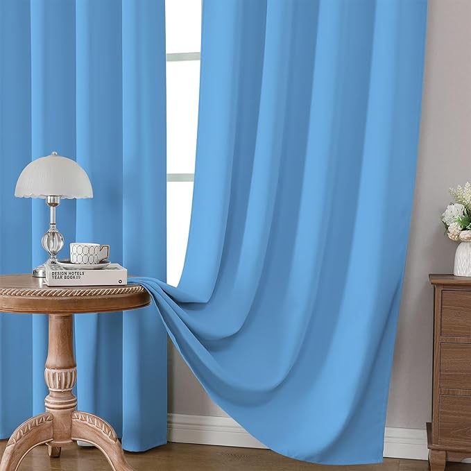 CUCRAF Light Blue Blackout Curtains 45 inch Length 2 Panels Set, Rod Pocket Room Darkening Drapes for Bedroom Living Room, Insulated Thermal Light Blocking Window Curtain (W52 x L45 Inch)