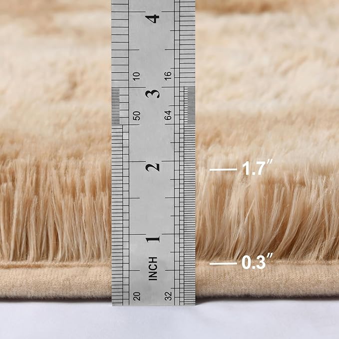 Large Shag Area Rugs 6 x 9, Tie-Dyed Plush Fuzzy Rugs for Living Room, Ultra Soft Fluffy Furry Rug for Bedroom, Indoor Carpet Nursery Rugs for Kids Room Home Decor, Beige