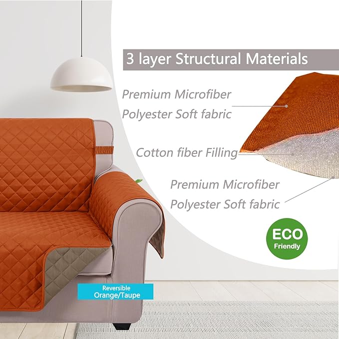 U-NICE HOME Loveseat Sofa Cover Reversible Couch Covers for 2 Cushion Couch for Dogs Furniture Protector Cover with Elastic Straps Water Resistant(Loveseat Small, Orange/Taupe)