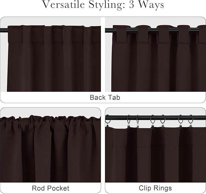 PONY DANCE Bedroom Blackout Curtains - 42 W x 72 L, Brown Window Draperies Thermal Insulated Back Tab/Rod Pocket Curtain Panels/Window Treatments Home Decoration, Double Pieces
