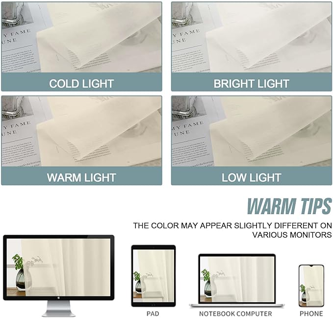 Cream Sheer Curtains for Windows 108 inches Long 2 Panels Set, Soft Lightweight Light Filtering Drapes for Living Room Bedroom, Dual Rod Pocket Sheer Curtains, 2x42Wx108L inches