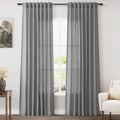 Nanspring Dark Grey Linen Curtains 80 Inches Long for Bedroom Rod Pocket Back Tab Light Filtering Semi Sheer Curtain Farmhouse Decor Linen Textured Drapes for Living Room 2 Panels Set 52x80