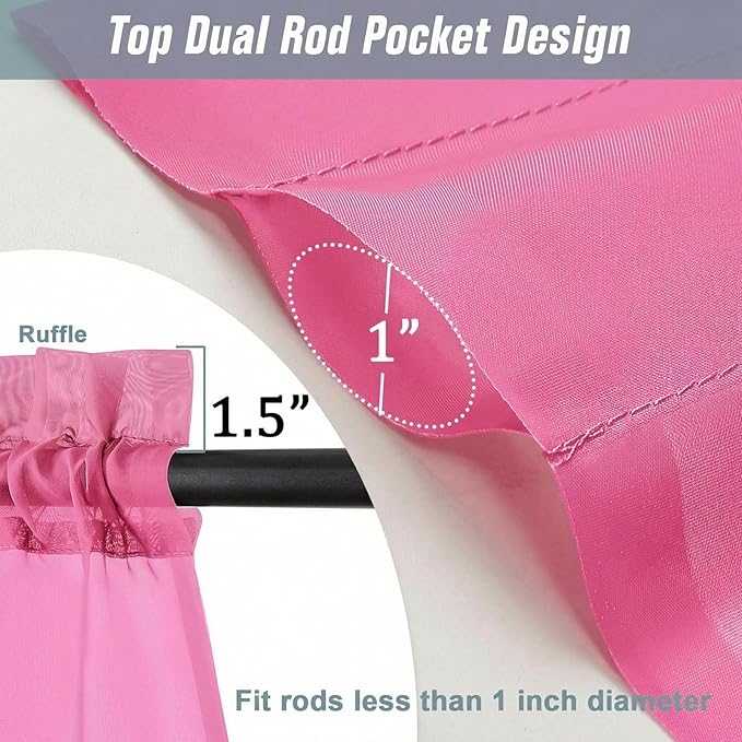 Sheer Curtains 84 Inches Long 2 Panels, Elegant Airy Transparent Light Filtering Window Curtains, Window Drapes for Living Room Bedroom, Top Dual Rod Pocket Design, Hot Pink, 2x42Wx84L Inches