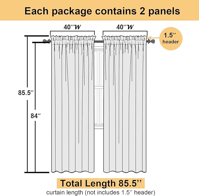 Lecloud Light Purple Sheer Curtains 84 Inches Long 2 Panels, Double Rod Pocket Window Dining Room/Living Room Lavender Curtain, Light Filtering Solid Voile Girls Bedroom Drapes, 40X84 Inch