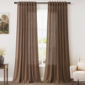 Nanspring Caramel Brown Linen Curtains for Living Room 92 Inches Long Back Tab Light Filtering Semi Sheer Vintage Rustic Curtain Luxury Boho Decor Drapes for Bedroom Office 52x92, 2 Panels