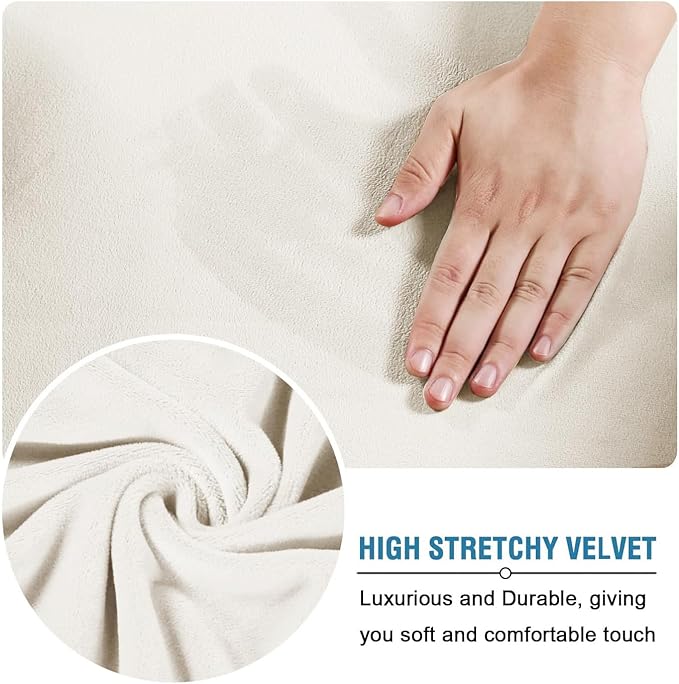 H.VERSAILTEX High Stretch Sofa Slipcover 4 Piece Cover Velvet Furniture Protector Form Fit Thick Velvet Extra Large Sofa Cover for 3 Cushion Couch Width Up to 97 Inch (Large Sofa, Porcelain White)